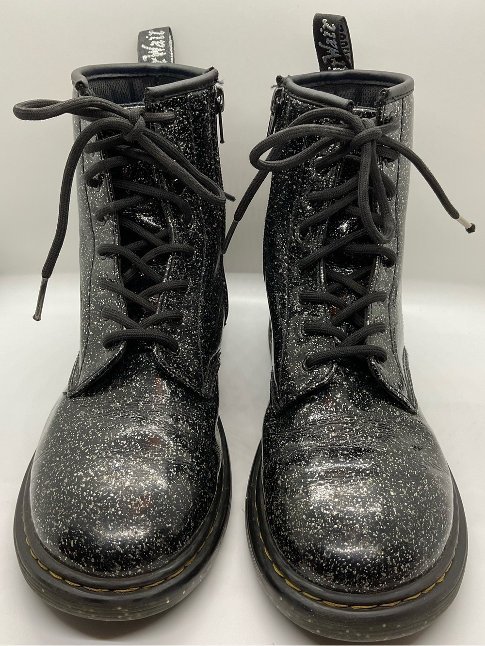 DR. MARTENS “Black Glitter” Junior 1460 Lace Up Boots Youth Girls Sz 6 /boy’s Sz